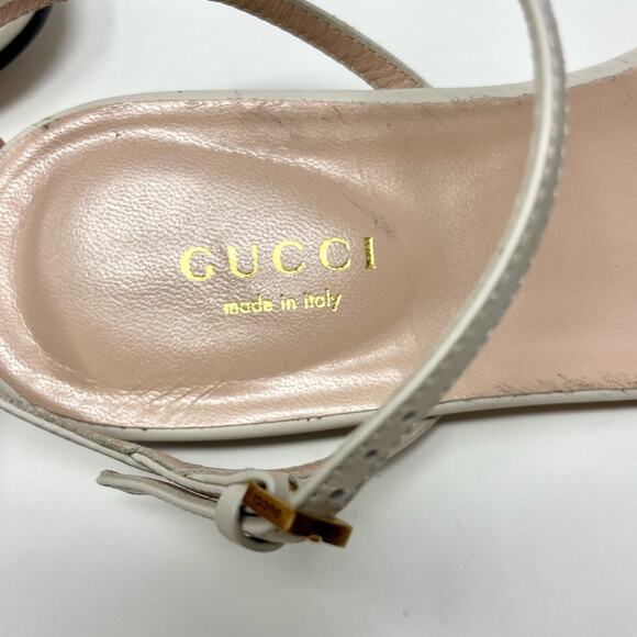Gucci Marmont Interlocking GG Leather Ankle Strap Flat Sandals White Gold EU 36 - Picture 11 of 14